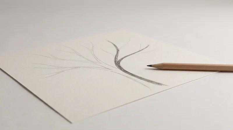 分岐する複数の線が引かれた紙の上に、1本だけ太く描き直された線